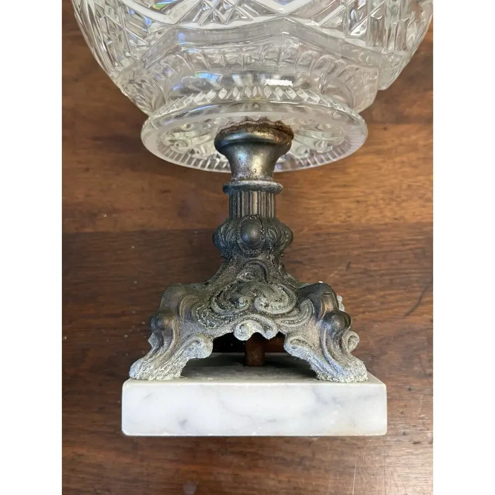Vintage Hollywood Regency Glass Rose Bowl Compote Marble Pedestal 11